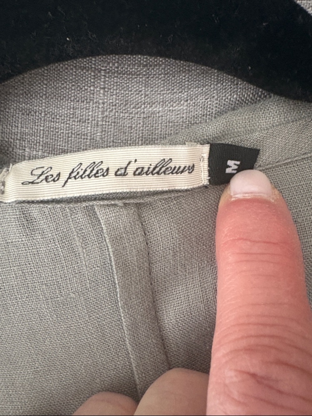 Light Gray Long Linen Women's Coat with Ruffle Collar - Picture 8 of 9